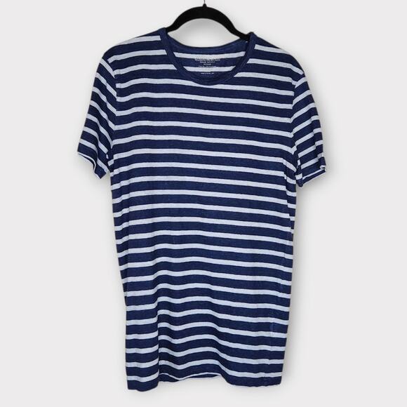 NEW Majestic Filatures Womens Blue White Stripe Deluxe Linen Tee Sm Soft Touch - Picture 1 of 8